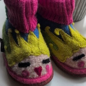 Garnet Hill Pink and Green Wool Slippers